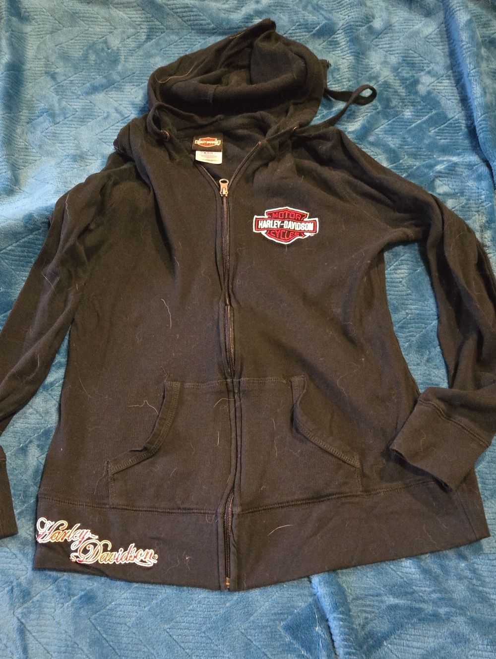 Harley-Davidson Black Womans Zip-Up Hoodie with Logo Patches